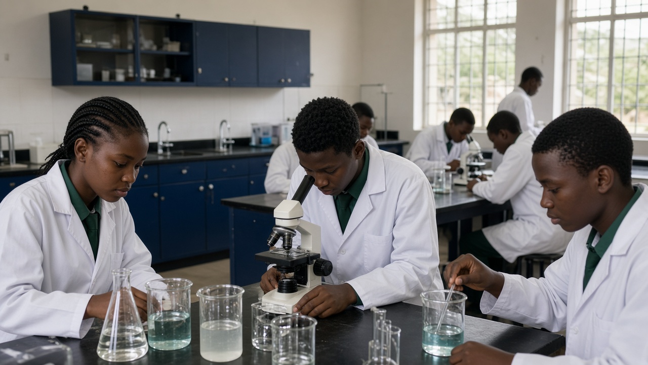 Students working in a school laboratory
