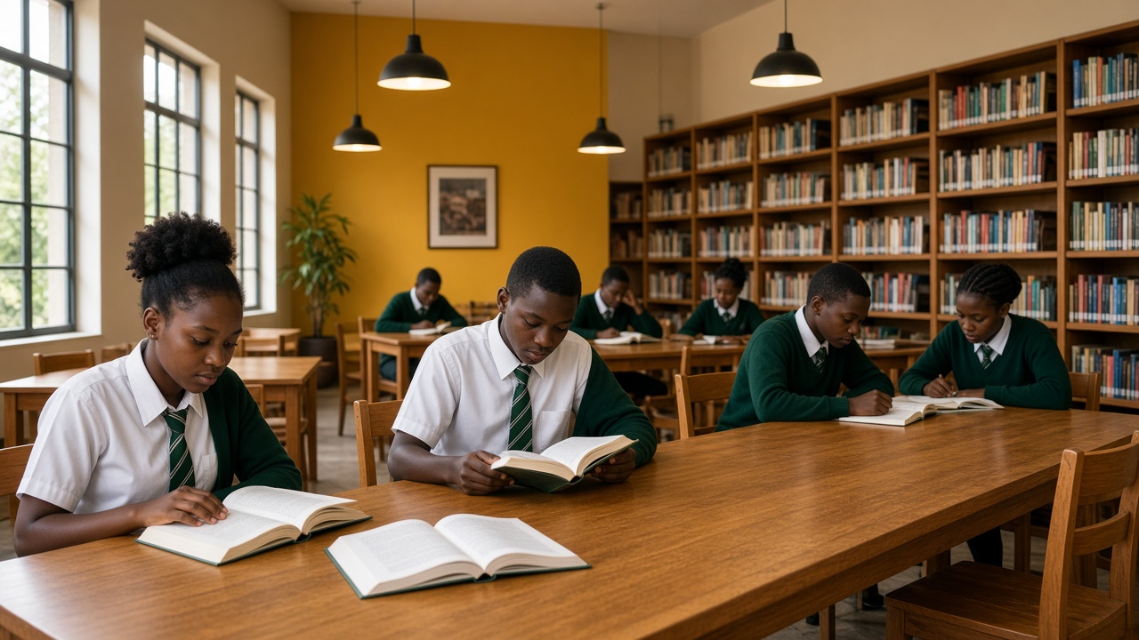 Students reading in a school library